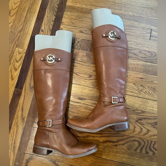 Michael Kors Brown and Gold Leather Boots Size 7 1/2 - Picture 1 of 11